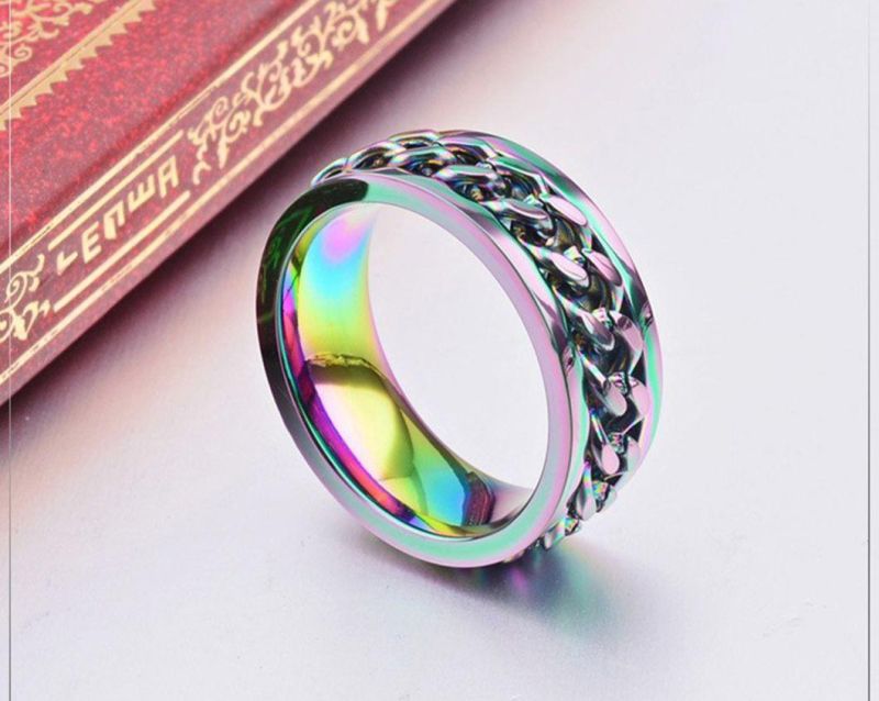 Fashion Jewelry Titanium Steel Color Chain Ring Rotating Chain Men′s Ring Jewelry Wholesale SSR2111