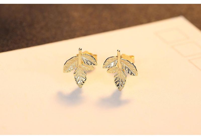 Cute Leaves Shape Mixed Gold Plated Tiny Stud Earrings