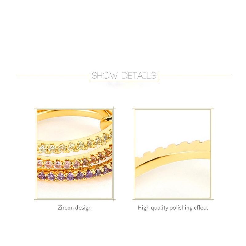 Multicolor Cubic Zirconia Gold Plated Brass Silver Ring Luxury Jewelry