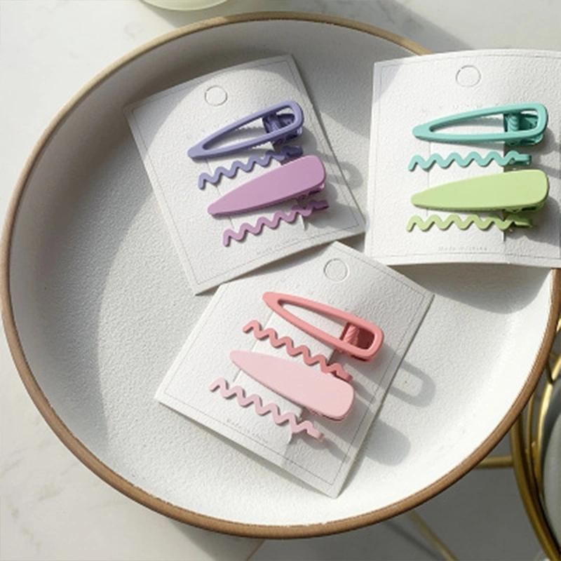 Color Rubber Paint Children′ S Hair Clips 4.7cm Matte Frosted Waves Hair Pin Set
