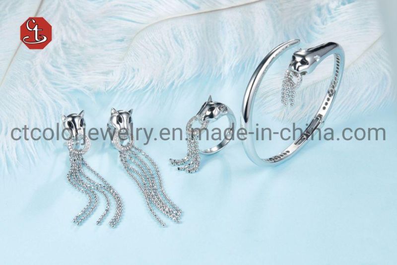 925 Sterling Silver Leopard Tassel Earring Panther Animal Dangle Earring Custom Jewelry