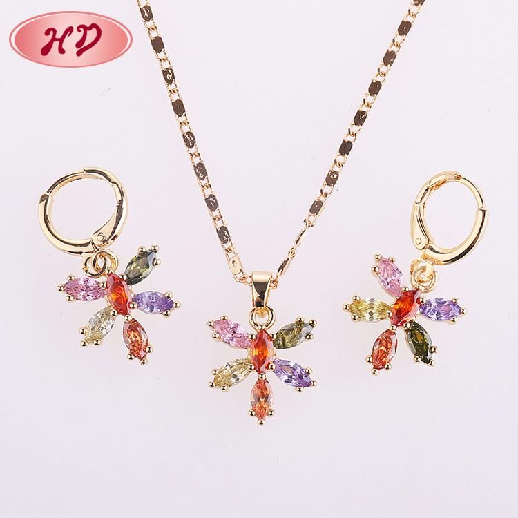 Fashion Wedding Gold Plated Alloy Silver Ring Necklace Earring Jewelry Set with Crystal CZ Pearl