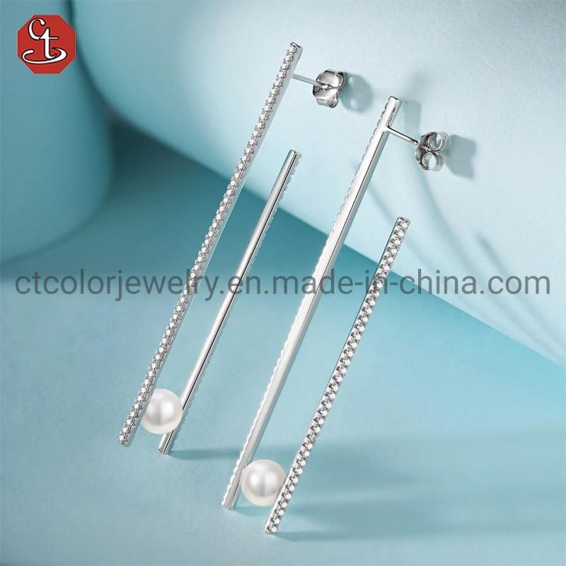 High Quality Jewelry for Wholesale Fashion Costume Imitation 925 Sterling Silver Jewelry with CZ Pearl Earring for Women