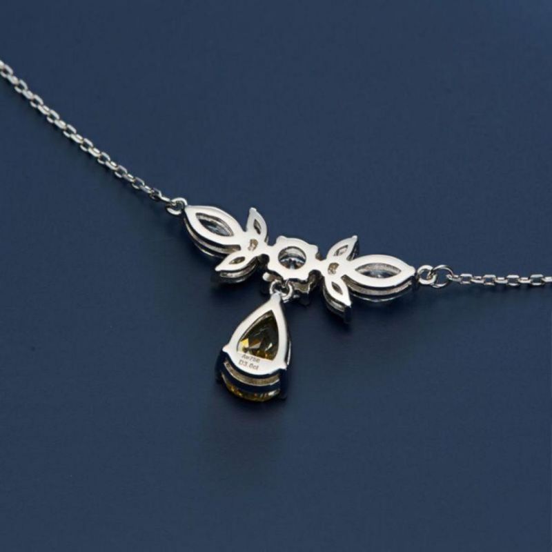 Luxurious Yellow Diamond Costume Jewelry Pendant Necklaces 925 Sterling Silver Water Drop 5A Zircon Necklace
