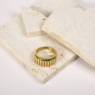 Unique Croissant Texture Thick Chunky Ring 18K Gold-Plated Stainless Steel Ring