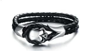 2017 latest High Quality Braided Leather Bracelet Fashion Punk Genuine Leather Man Skull Bracelets&Bangles