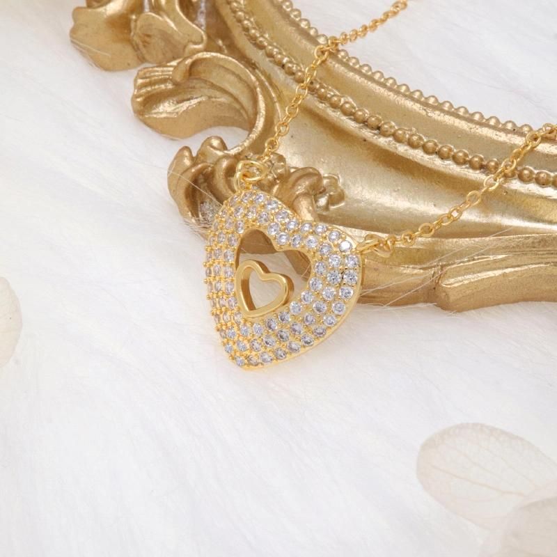 Wholesale Cubic Zirconia Heart Shape Girls Fashion Jewelry Necklace