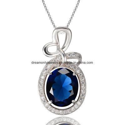 Heart Pendant Necklace with Blue Stone for Women Jewelry Gift