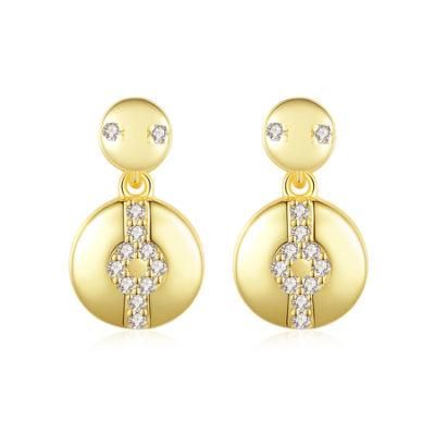 Noble Round CZ 14K Gold Plated S925 Silver Ear Stud Earrings