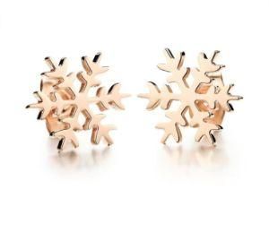 Simple Elegant Temperament Pentagonal Star Snow Rose Gold Earrings Titanium Steel Stud Earrings
