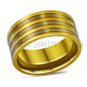 Shiny Polished Gold Plated Grooving Steel Ring (OATR0330)