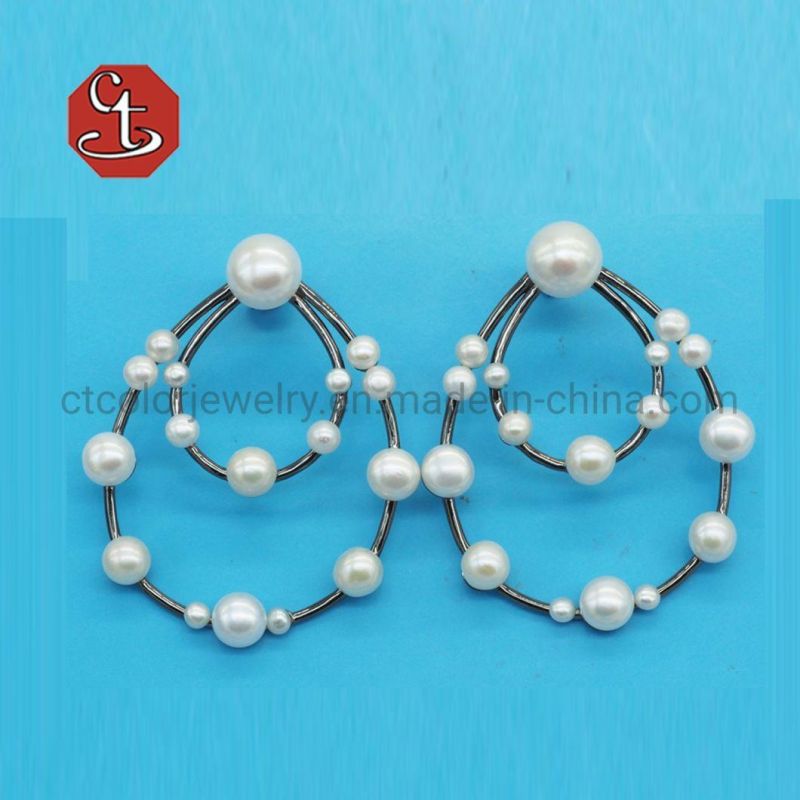 Women′s Gems Stone Earrings Elegant Pearl Drop Earrings for Women Korean Fashion Jewelry 2021 Geometry Oval Hollow Statement Earring