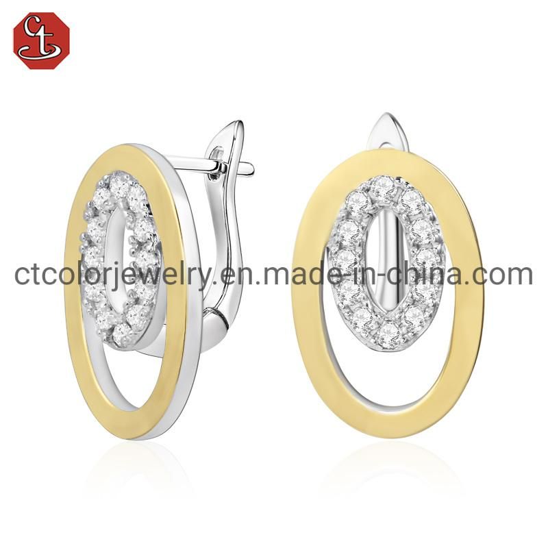 Fashion Jewelry Luxury 925 Silver and Brass Cubic Zirconia Gold Earring