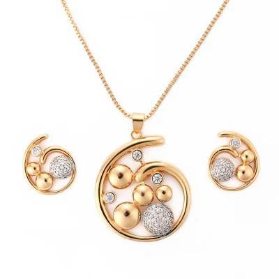 Women Fashion Jewelry Accessories 18K Gold Plated Alloy Silver Chain Sets Pendant Necklace with CZ Crystal