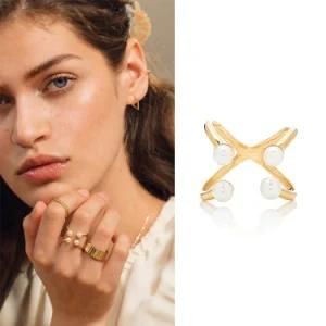 Elegant Jewelry for Women 18K Gold Plated Pearl Ring Brass Gold Plated Allergy Free Rings