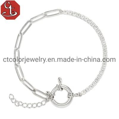 Custom Silver brass jewelry Plated Two double Chain CZ Tennis Bracelet for Women Jewelry Party