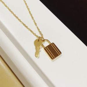 Gold Plated Stainless Steel Key Lock Charm Pendant Jewelry Lock and Key Necklace