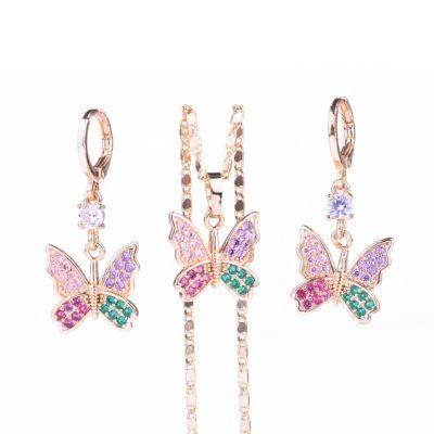 Hot Selling Copper Alloy Women Fashion CZ Crystal Pendant Necklace and Earring