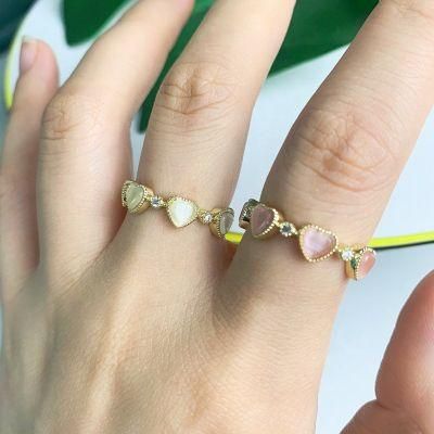Korean Trendy Minimalist Pink Opal Love Heart Gold Plated Open Adjustable Index Finger Rings Ins Fashion Women Jewelry