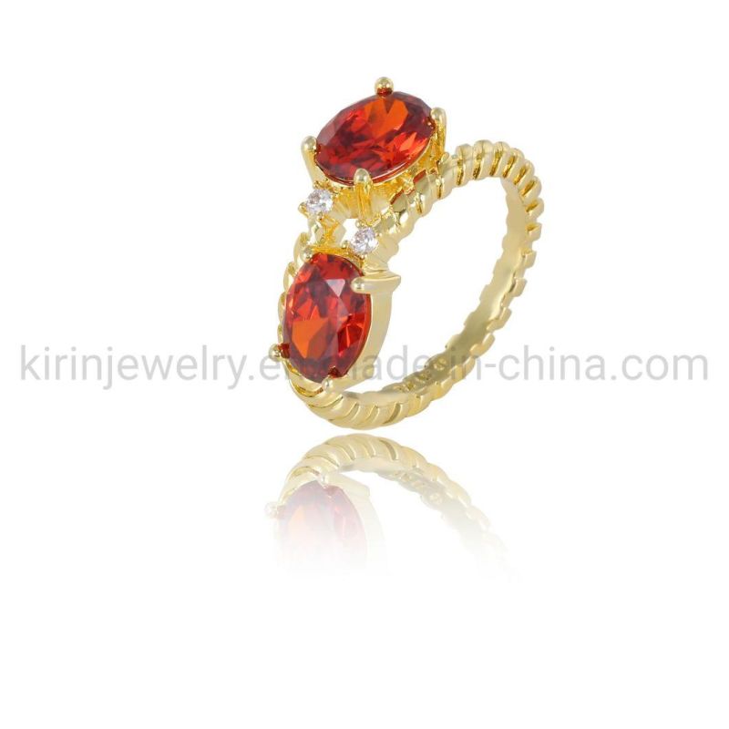 Trendy 2022 Ladies Dainty Luxury 18K Gold Plated Rings Jewelry Love Eternity Ruby Diamond Ring for Women 18K Gold Ring