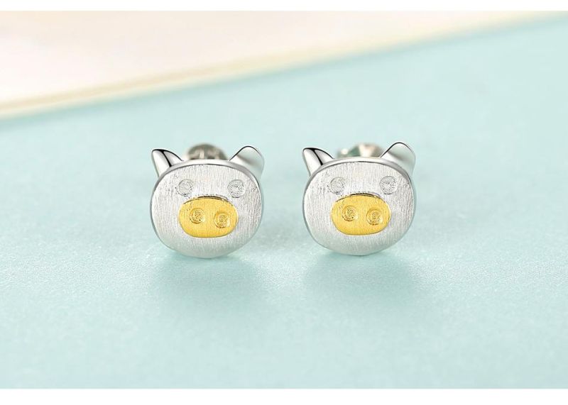 Fashion Trend Hypoallergenic Silver Pig Face Shape Ear Stud