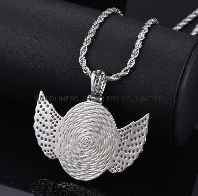Wing Memory Photo Pendant Necklace Silver Hip Hop Fashion Jewelry