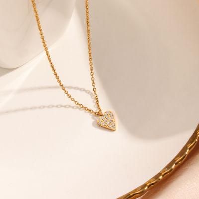 Factory Customized Fashion Jewelry Ins Fashion Simple Temperament Versatile Love Pendant Jewelry Stainless Steel Zircon Pendant Necklace