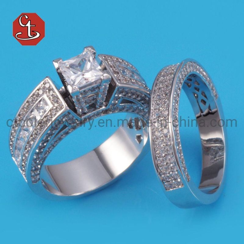 2PC Couple Ring Set with Princess Cut Cubic Zirconia Eternity Love Luxury Jewelry Wedding Engagement Rings for Women