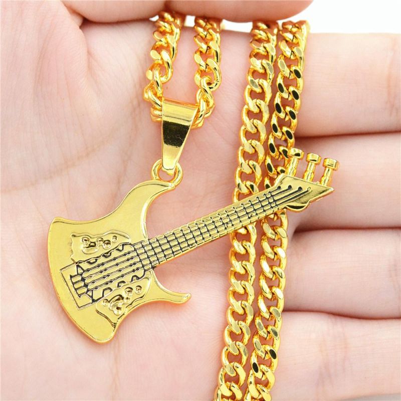 Fashion Gold Plated Electric Guitar Pendant Necklace for Music