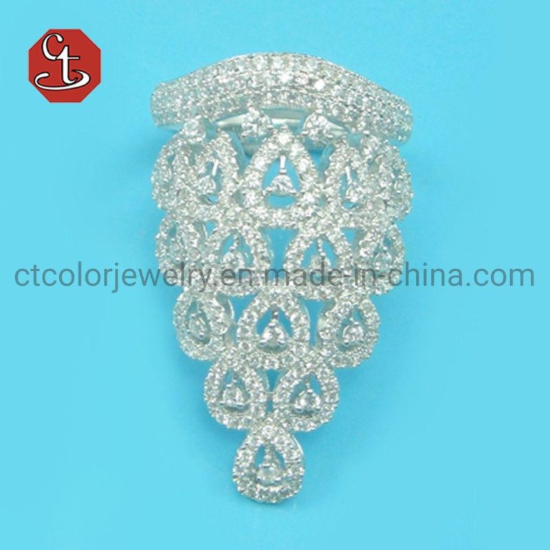 Top Quality White CZ Pave Wider Parallel Rings Rhodium Plated Cubic Zirconia CZ Ring for Women