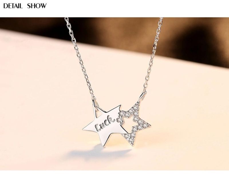 Inlaid Zircon Necklace Girl′ S Gift Double Lucky Star Necklace