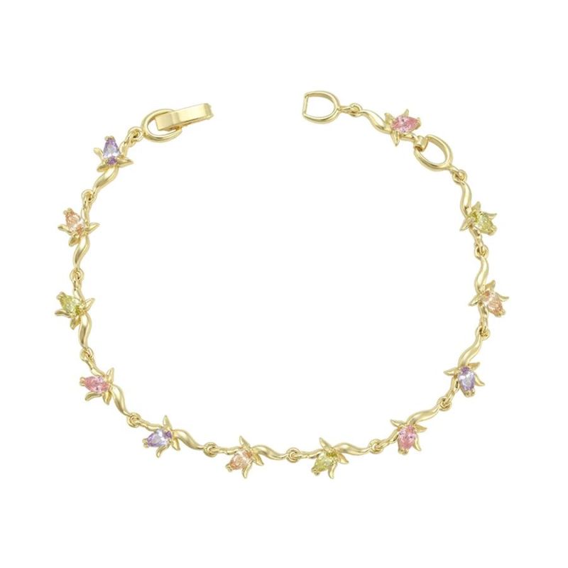 Factory Price Hot Sale Lady Jewelry Fashion Style Simple Design Flower Shape Bracelet with Color Gemstone