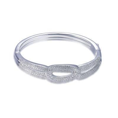 Elegant Brass 925 Sterling Silver White Gold Plated Rhinestone Cuff Cubic Zircon Paved Infinity Bangle