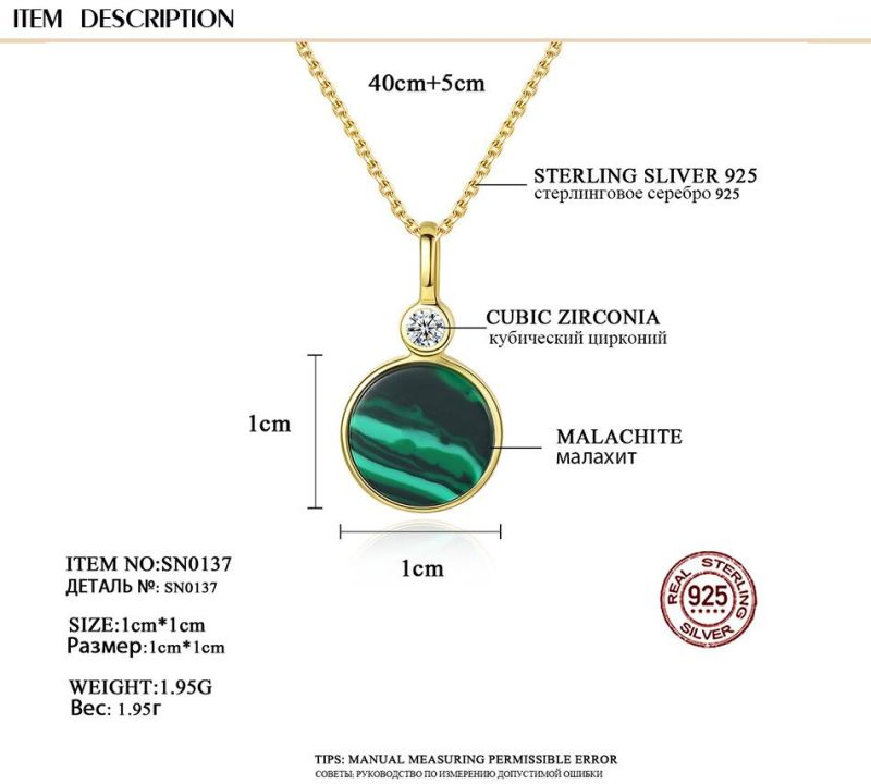 Fashion 925 Sterling Silver Jewelry Charm Necklace with Malachite