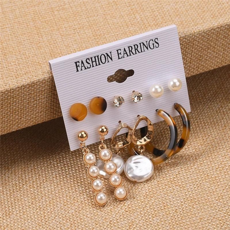 Basic Wholesale Manufacture 6 Pairs Pearl Tortoise Perspex Multiple Earrings for Women