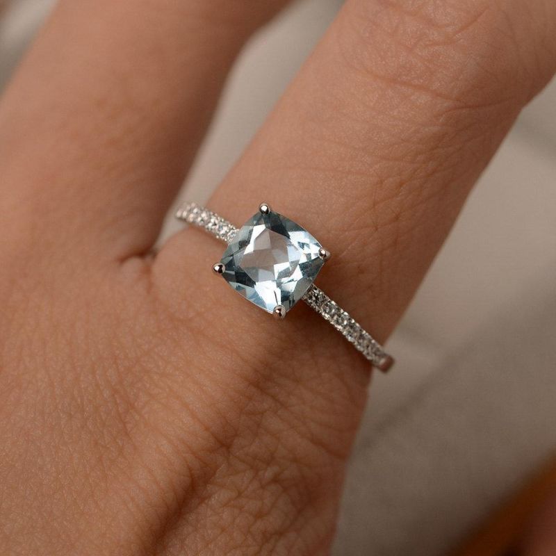 Wedding Engagement Gift Big Square Blue Stone Rings Fashion Women Jewelry