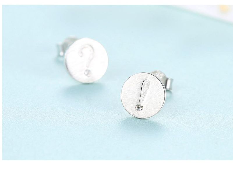 Exclamation and Question Mark Sterling Silver 925 Ear Studs