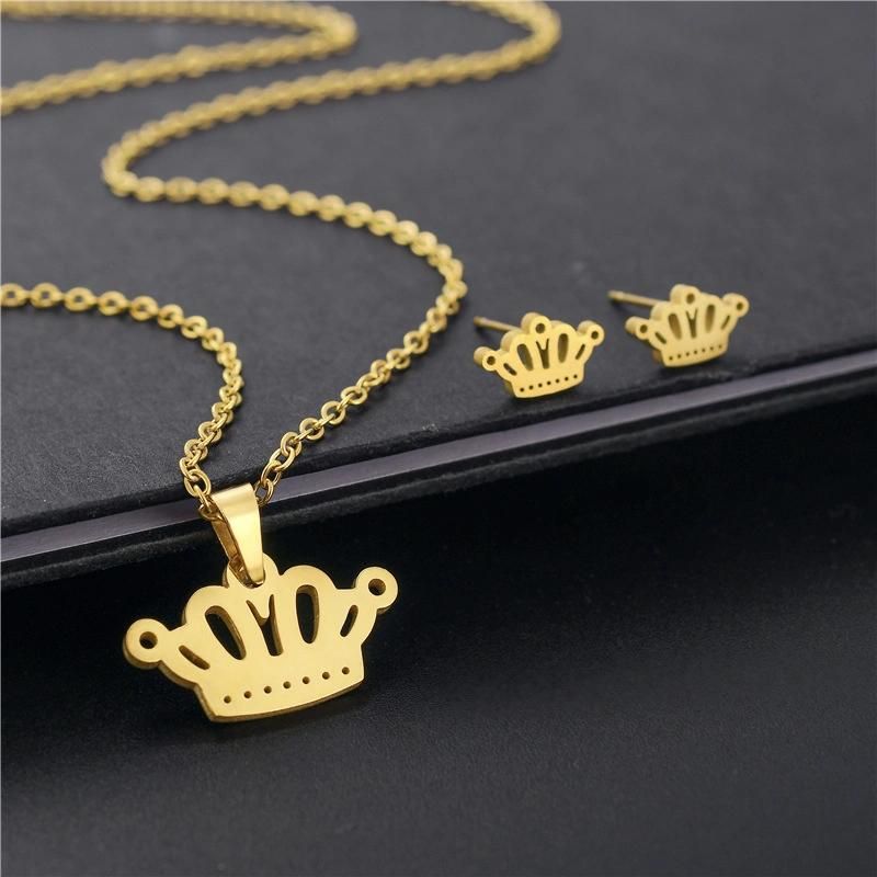 Manufacturer Customized Fashion Cheap Jewelry Waterproof High-Quality Stainless Steel Jewelry Set Wholesale Colorfast 18K Gold-Plated Crown Jewelry Set