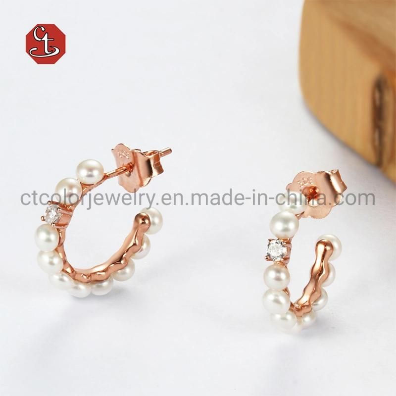 Fashion Jewellery 925 Silver and Brass Natural Pearl Earrings for Women
