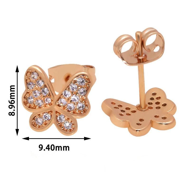 18K Gold Plated 3A CZ White Zircon Butterfly Studs Earrings