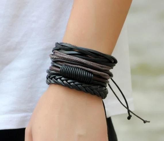 Western Fashion Jewelry Vintage Handmade Woven Cowhide Simple Leather Bracelet