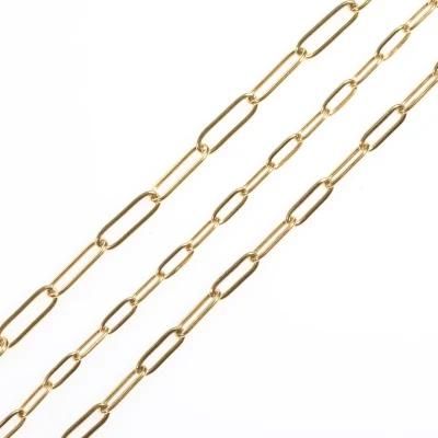 Fashion 18K Gold Plated Long Paper Clip Stainless Steel Necklace for Ladies Suit for Layer Wearing