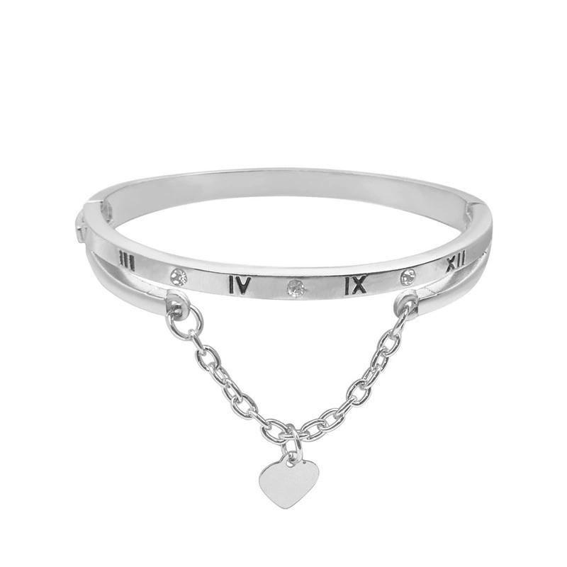 Trendy Jewelry Gift Love Roman Rose Gold Plated Simple Diamond Tassel Peach Heart Number Bracelet