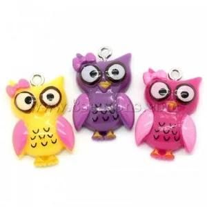 Resin Charm Pendants Owl Mixed 25X16mm, 30PCS (B23559)