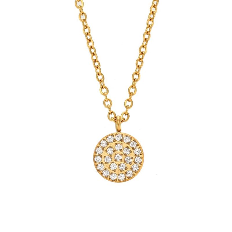 Factory Customized Fashion Jewelry Ins Fashion Simple Temperament Versatile Necklace Jewelry Stainless Steel Zirconium Round Pendant Necklace
