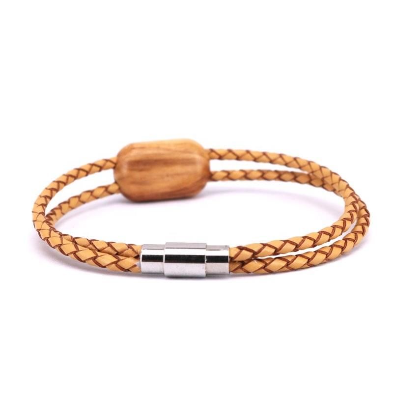Olive Wood Findings Leather Bracelet for Friend