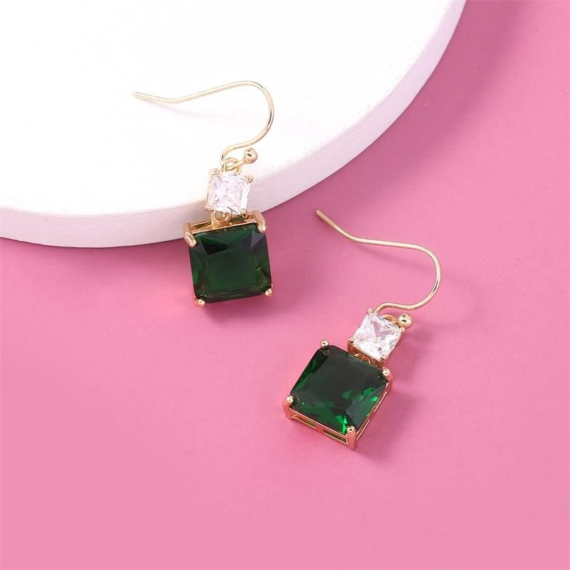 Manufacture Wholesale Accessories Fashion Lady Palace Square Crystal Emerald Stone Earrings for Women Girls Lady