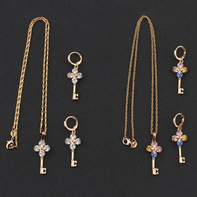 Fashion Accessories Women Alloy Silver 18K Gold Plated Jewelry Chain Sets Pendant Necklace with CZ Crystal