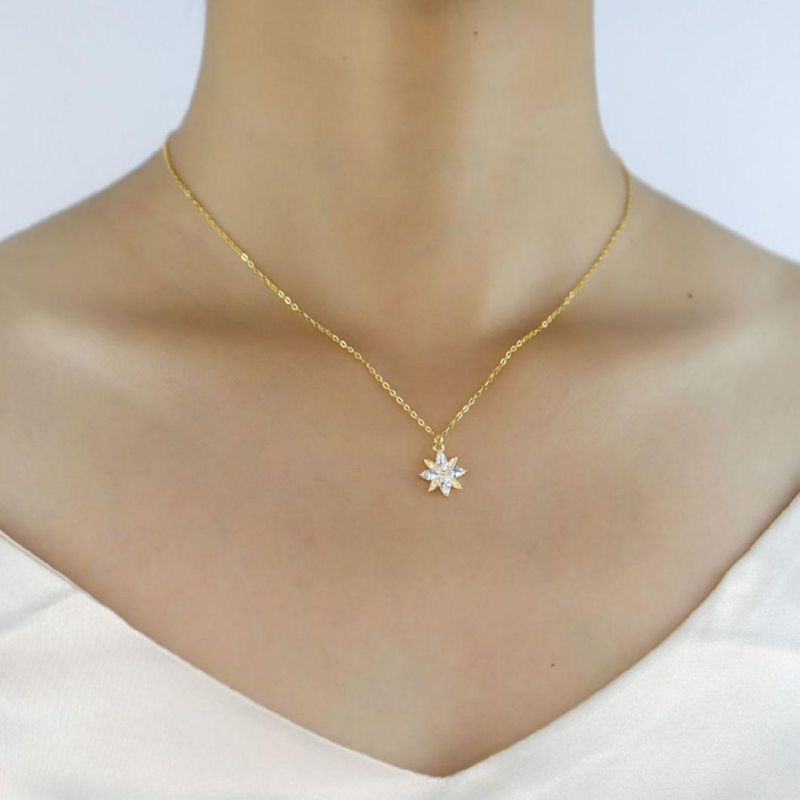 925 Sterling Silver Pendant Gold Plated Sweet Snowflake Zircon Pendant Necklace for Women Trendy Fashion Jewelry