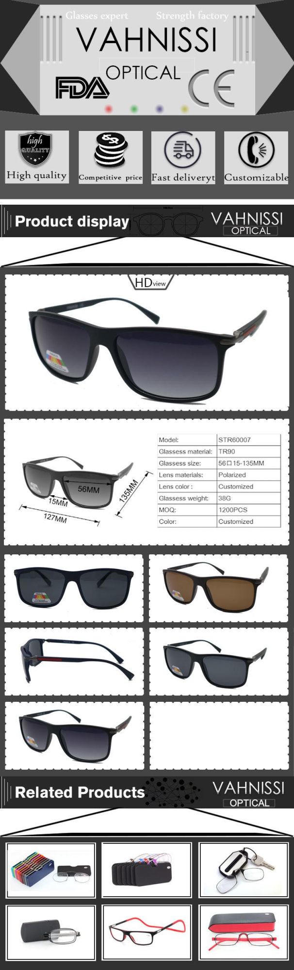 2019 Fashion Cat3 UV400 Car Driver Tr Polarized Sunglasses for Men